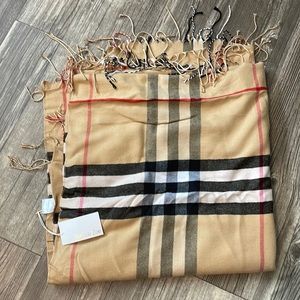 Avenue Zoe large tan plaid scarf.